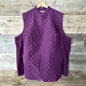 Woman Within Diamond Quilted Zip Up Vest 4X Purple Layering Lightweight Stretch